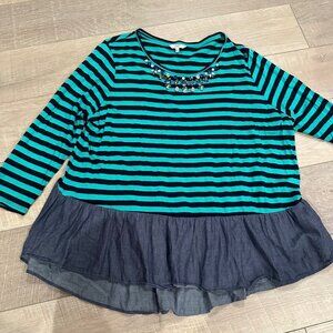 CROWN AND IVY WOMENS GREEN AND BLUE BLOUSE XL